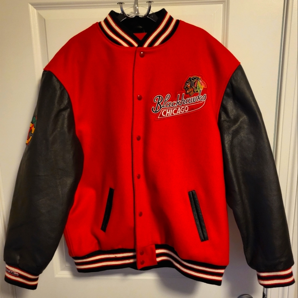 Wool and leather varsity winter jacket Chicago Blackhawks